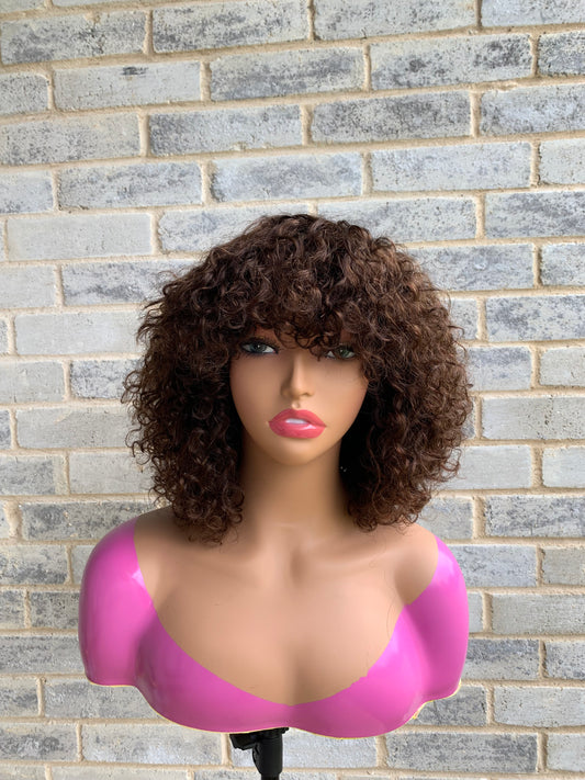 Brown SA luxury curls with bangs